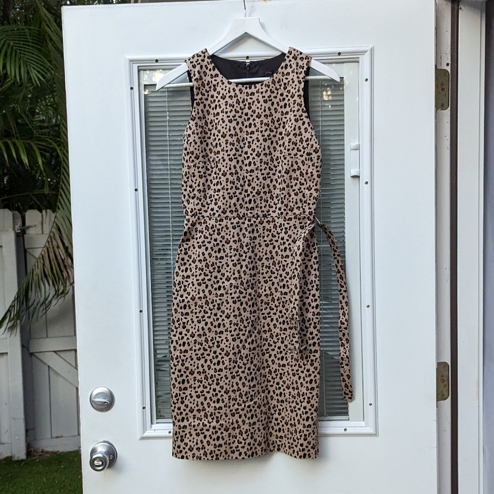 J. Crew Leopard Print Midi Dress - Tan and Black With Belt